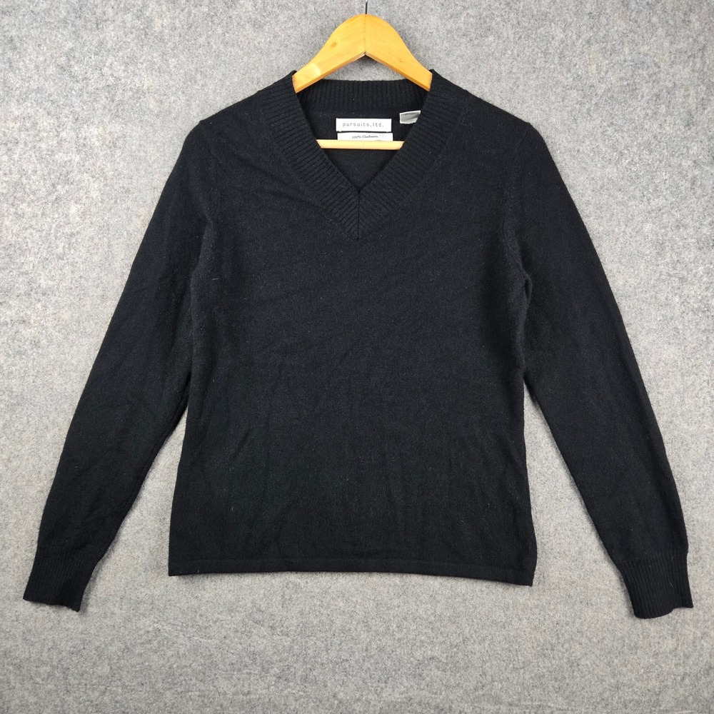 Pursuits Ltd Sweater Womens Small Black 100% Cashmere V-Neck Pullover Essential
